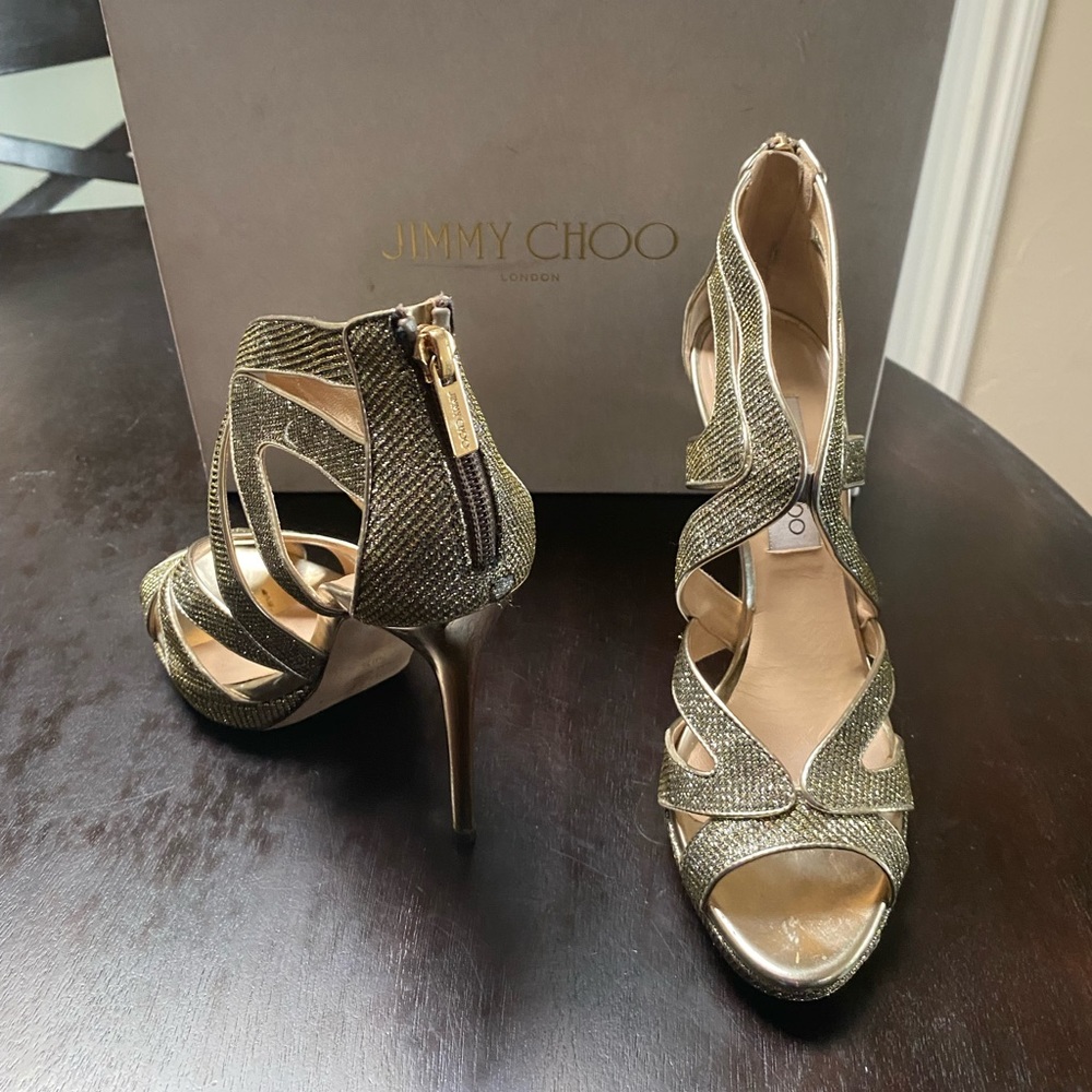Jimmy Choo Gold Heels with zipper back! Sexy